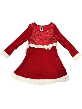 Pink & Violet Girls Red Sequin Velvet Holiday Dress Size 7 White Faux Fur Trim